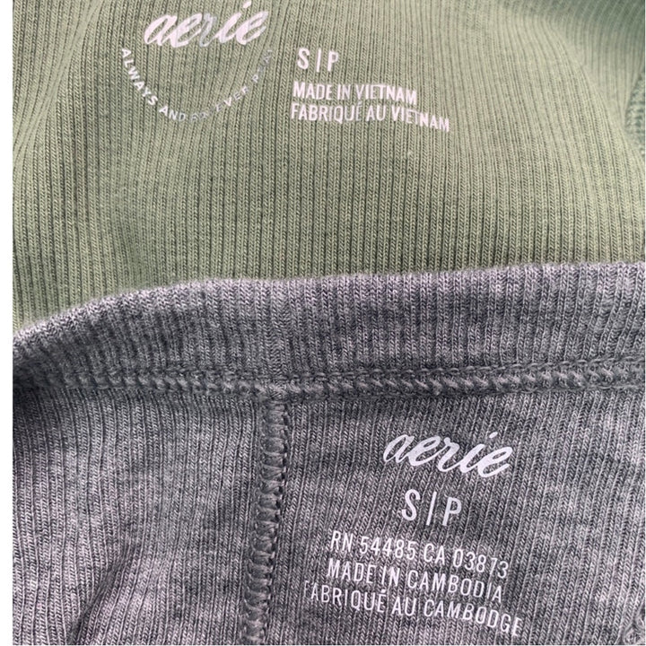 2 New American Eagle Womens Small Olive Green Gray Sleeveless Ribbed Tank Tops