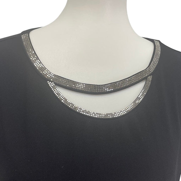 Cute Rhinestone Detail Womens Medium Stretchy Short Sleeve Basic Blouse Top