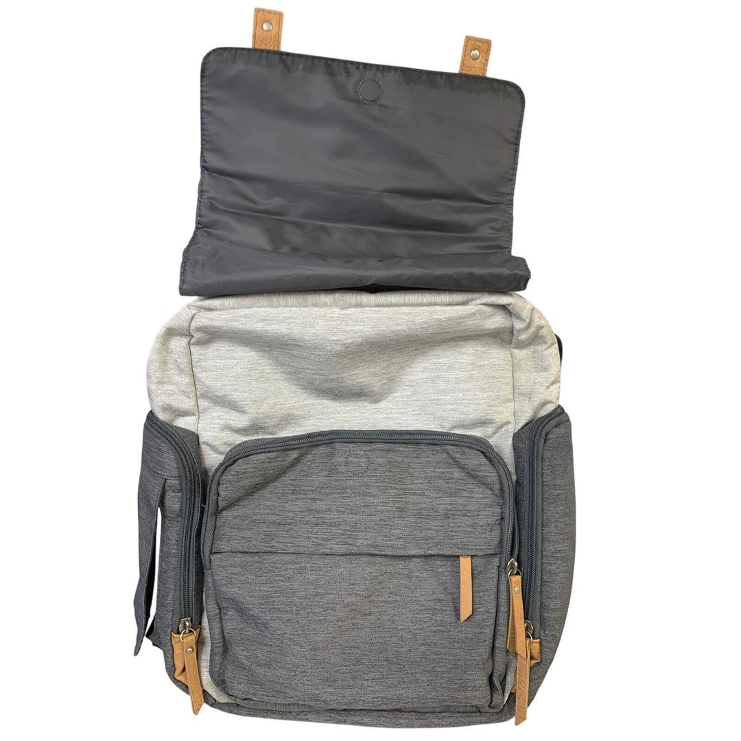 Eddie Bauer Heathered Gray Multi Pocket Zip Up Magnet Latch Back Diaper Bag