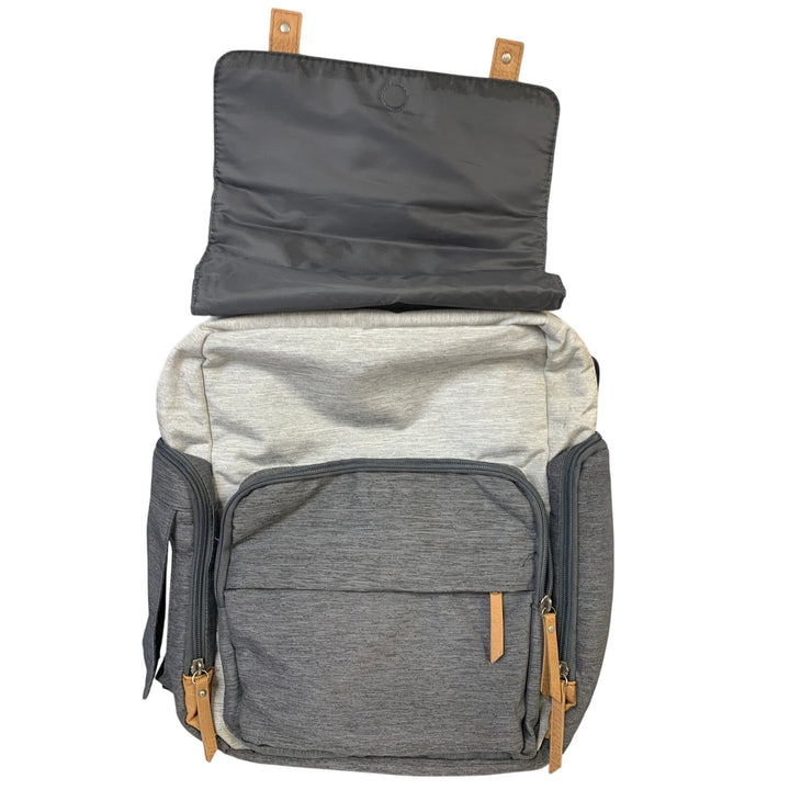 Eddie Bauer Heathered Gray Multi Pocket Zip Up Magnet Latch Back Diaper Bag