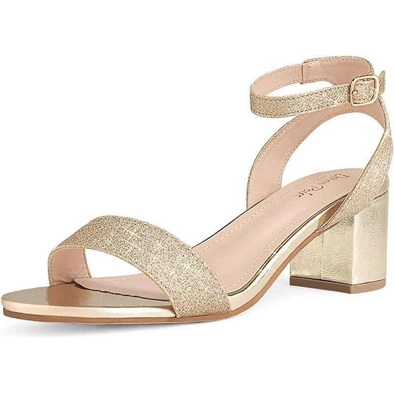 Dream Pairs Womens Size 9 Gold Glitter 2.5" Heel Round Toe Ankle Strap Shoes