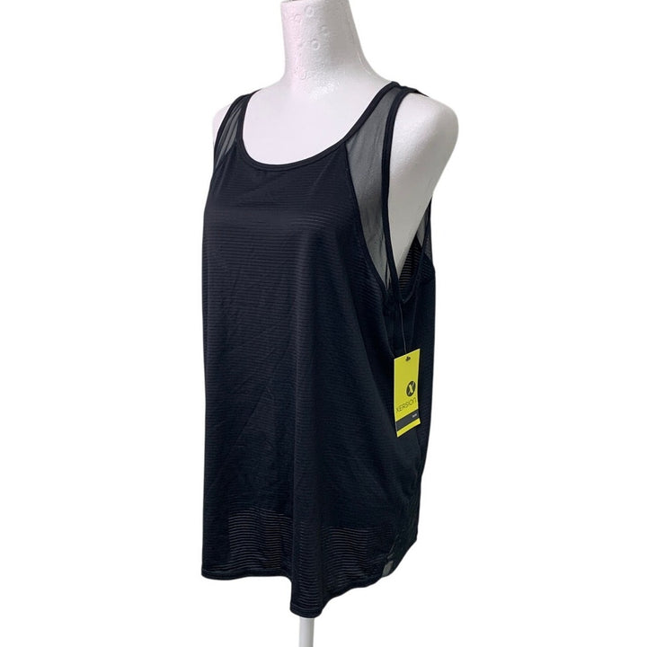 New Xersion Womens XL Black Loose Fit Sheer Athletic Textured Stripe Tank Top