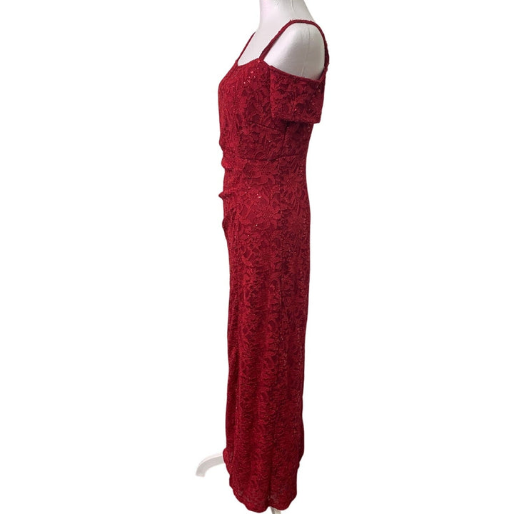 NWT New Candalite Womens Small Floral Sequin Cold Shoulder Lined Maxi Dress