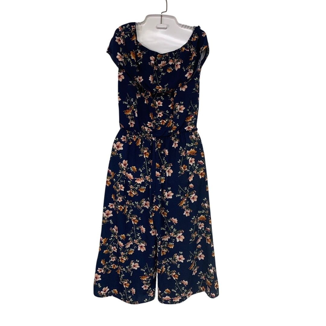 Sydney Rose Womens Small Navy Floral Off The Shoulder Sleeveless Jumpsuit