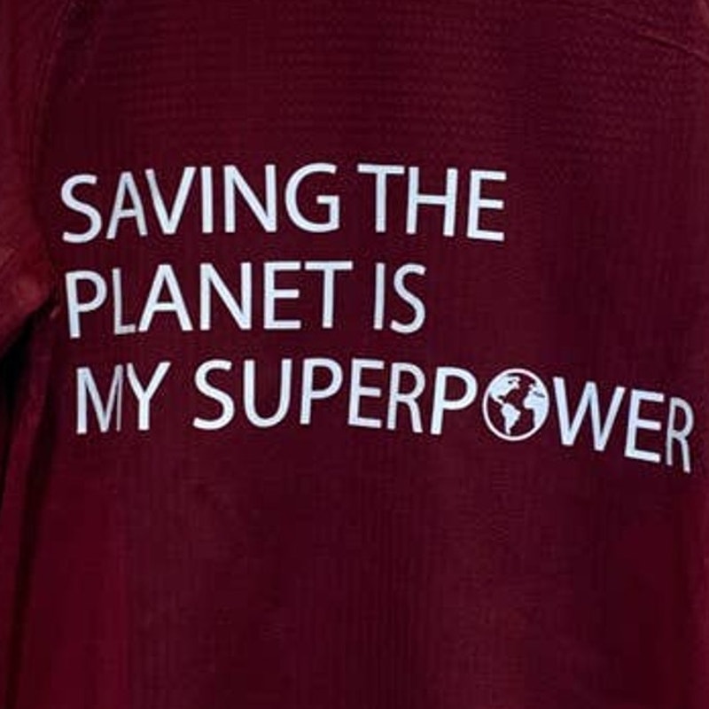 Hand Printed Upcycled Child Medium Saving the Planet Superpower Long Sleeve Tee