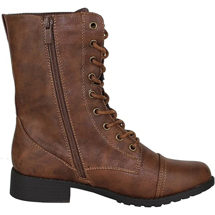Forever Link Womens Size 9 Rustic Brown Round Toe Military Lace Up Combat Boots