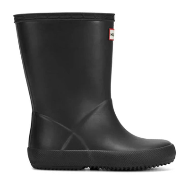 New Hunter Kids First Classic 8/9 Black Pull On Waterproof Wellies Rain Boots