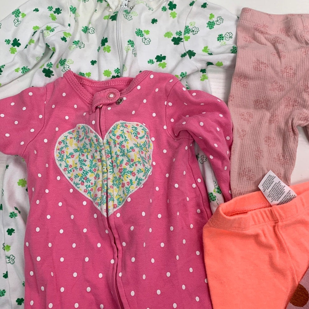 7 Baby Girls 3 Months Long Sleeve One Piece Zip Up Sleepers Clothes Lot