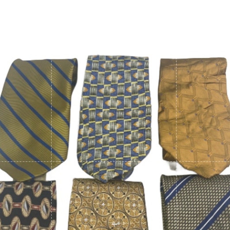 Lot of 6 Gold Brown Blue Striped Floral Vintage and Modern Mens Neck Ties