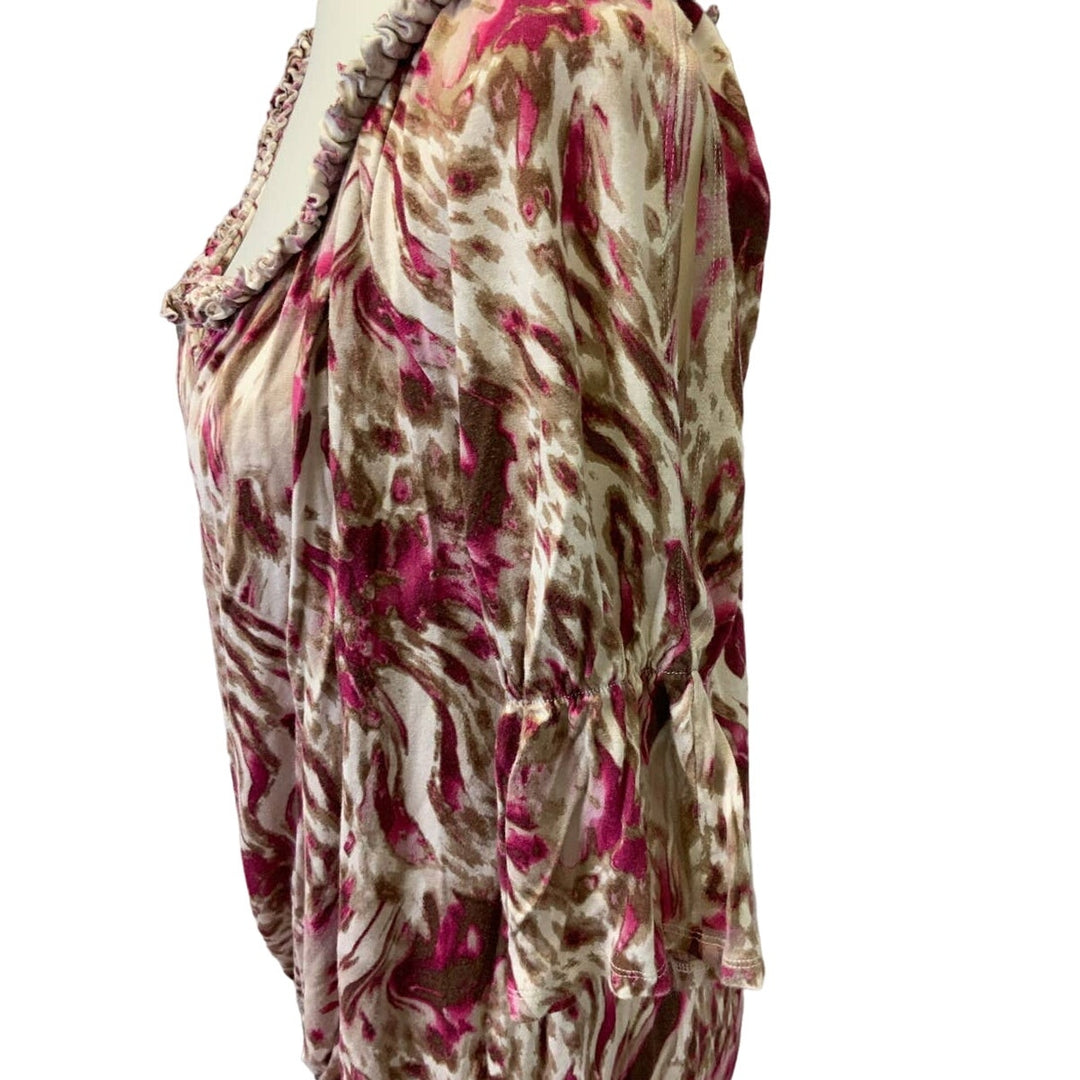 Allen B Womens Medium Cold Open Shoulder Boho Animal Print Lightweight Blouse