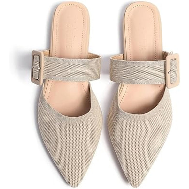 Meknitva Womens 9.5W Wide Tan Pointed Toe Mule Flat Slip On Sandal Shoes