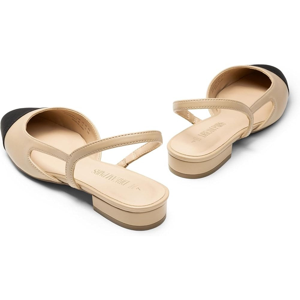 Dream Pairs Womens Size 7.5 Tan Black Slingback Low Heel Round Closed Toe Shoes