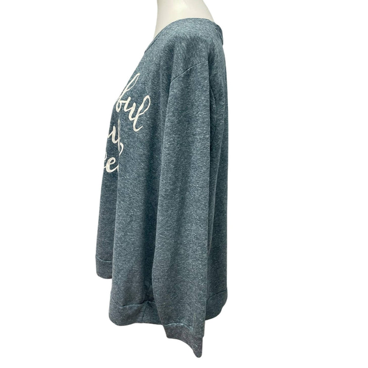 Thankful Grateful Blessed Womens 2X Holiday Time Long Sleeve Crew Neck Sweater