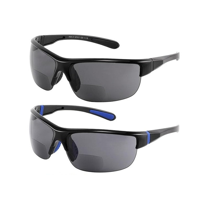 New Yogo Mens Black 2 Pack +1.50 Vision Bifocal Sports Wrap Around Sunglasses
