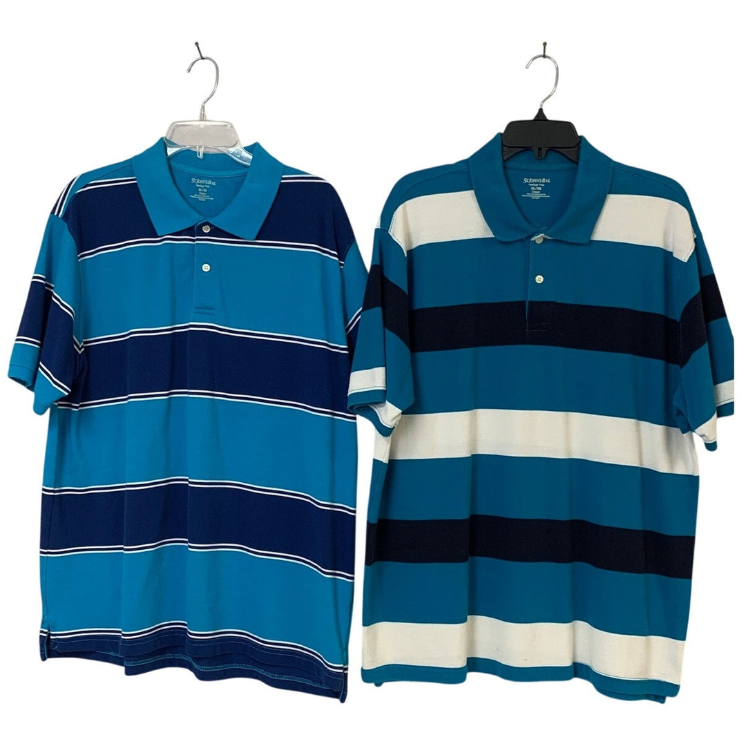 Lot of 2 Mens St Johns Bay Mens XL Classic Blue Striped Short Sleeve Polo Shirt