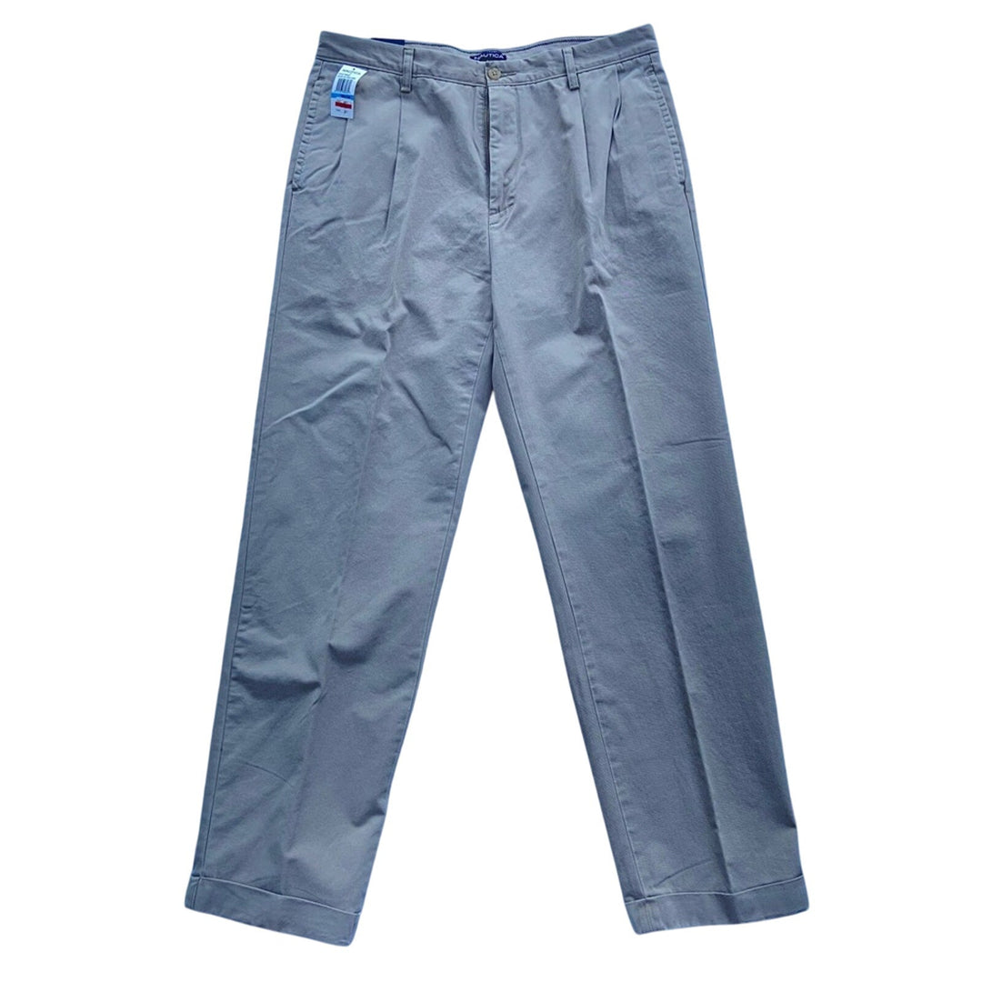 NWT New Nautica Mens Size 36X34 Khaki 100% Cotton Pleated Front Cuffed Pants