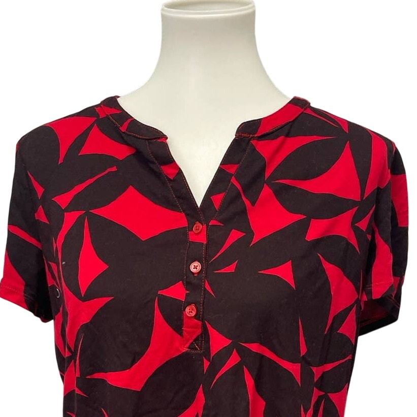 Liz Claiborne Large Short Sleeve Half Button Rayon Blend Geometric Floral Top