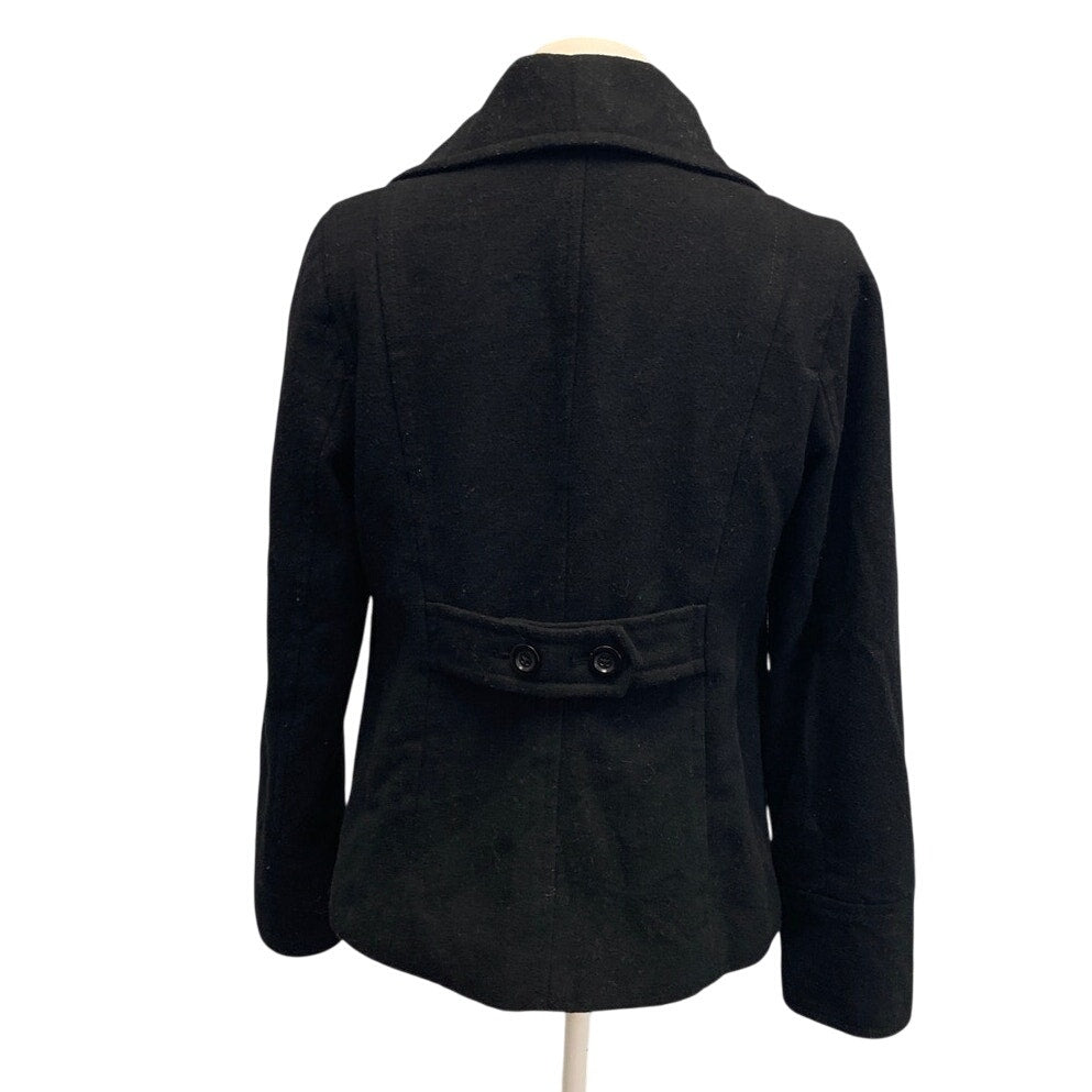 Old Navy Womens Medium Double Breasted Full Button Wool Blend Black Pea Coat