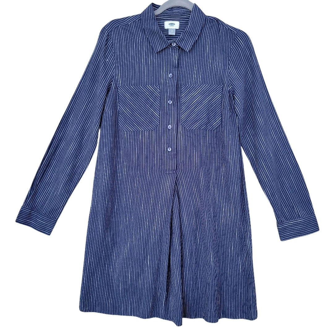 New Old Navy Womens Small Striped Long Sleeve Quarter Button Shirt Dress