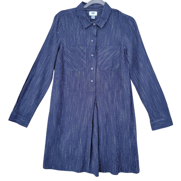 New Old Navy Womens Small Striped Long Sleeve Quarter Button Shirt Dress
