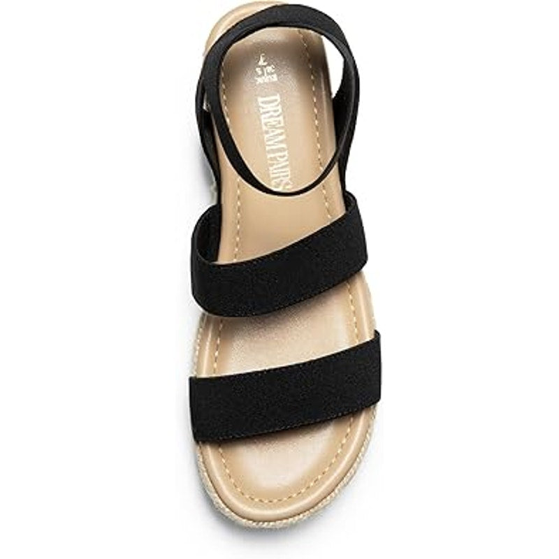 Dream Pairs Womens 7.5 Black Espadrille Elastic Ankle Strap Platform Sandals