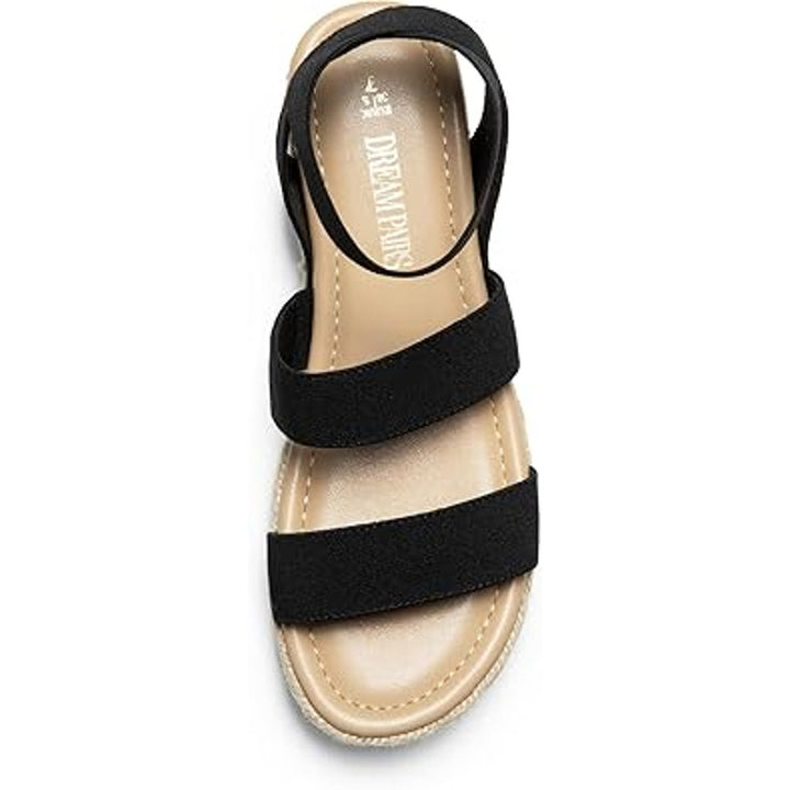 Dream Pairs Womens 7.5 Black Espadrille Elastic Ankle Strap Platform Sandals
