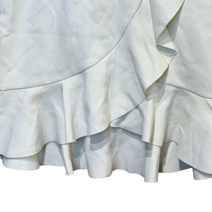 H&amp;M Size 8 Ivory Short Ruffle Polyester Blend Side Zip Body Con Layered Skirt