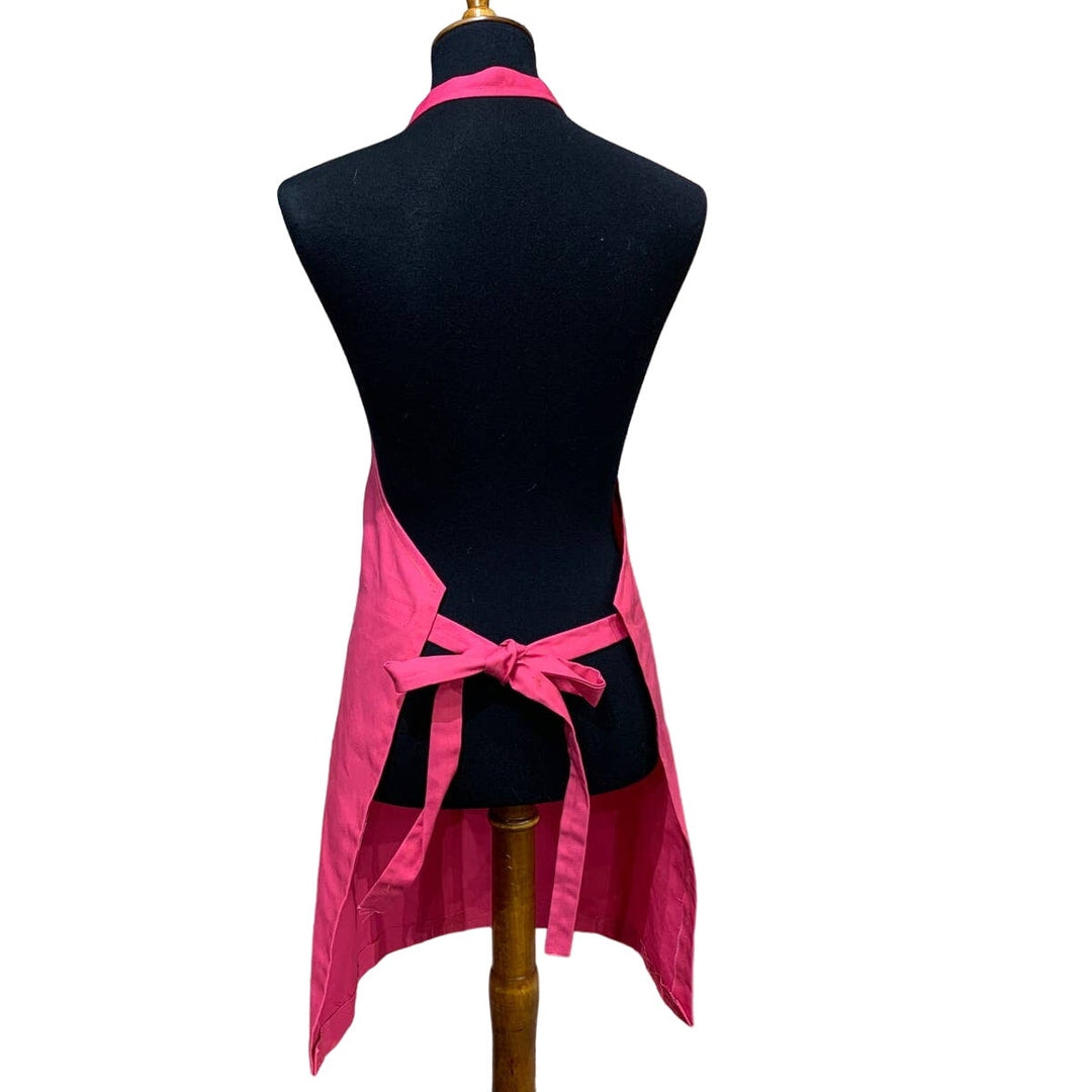 Handmade Hot Pink w Blue Pocket Craft Kitchen Smock Long Apron w Ties in Back