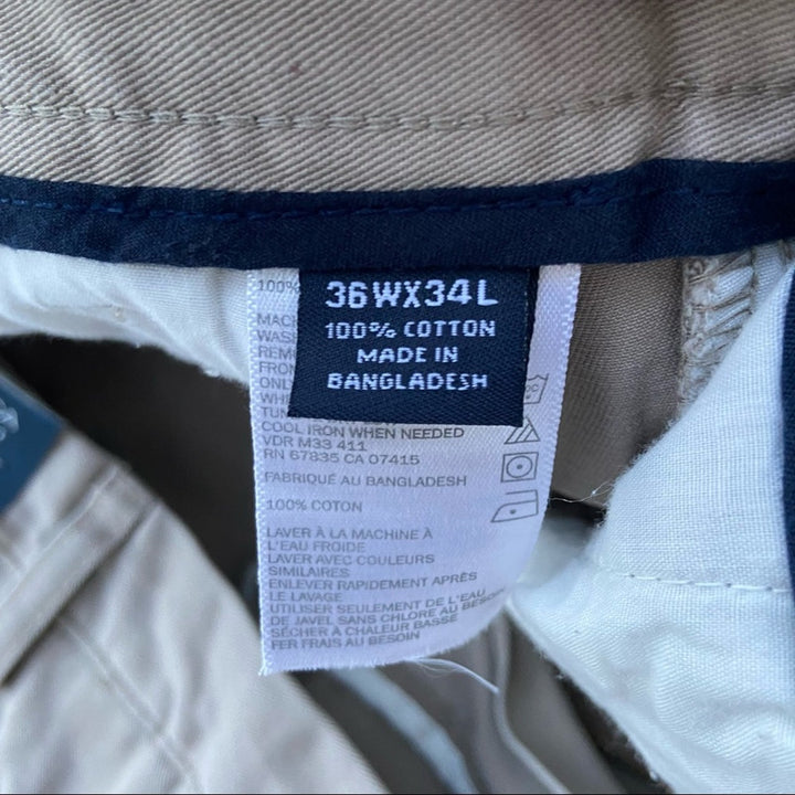 NWT New Nautica Mens Size 36X34 Khaki 100% Cotton Pleated Front Cuffed Pants