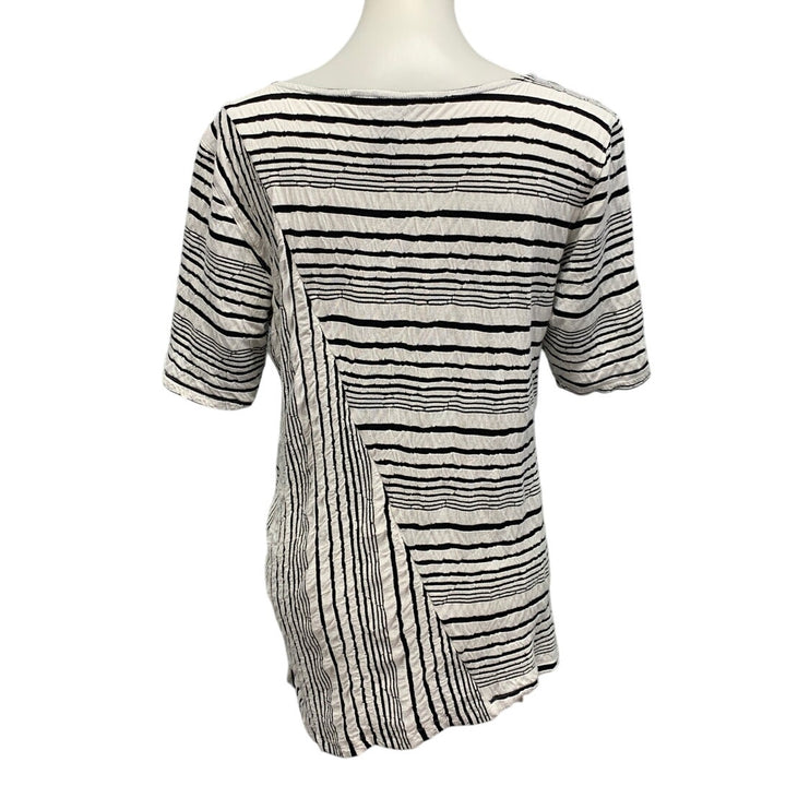 Ali Miles Womens Large Diagonal Stripe Black White Short Sleeve Flowy Top Blouse