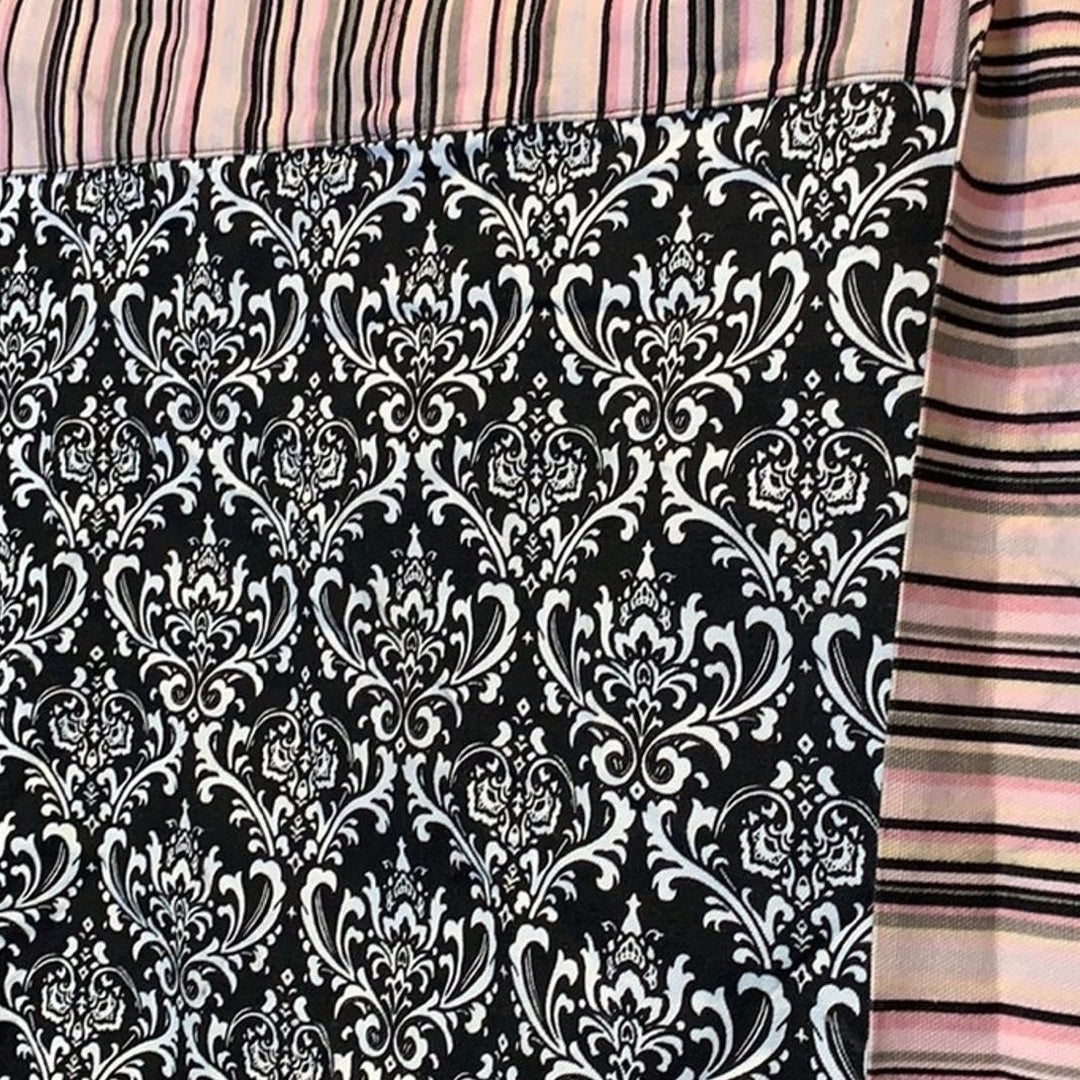Cute Handmade Black White Toile Floral Pink Stripe Kitchen Craft Bow Tie Apron