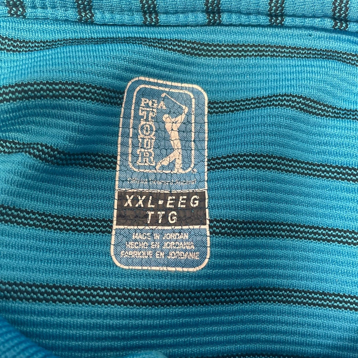 PGA Tour Mens XXL Long Sleeve Striped 3 Button Collared Golf Polo Shirt