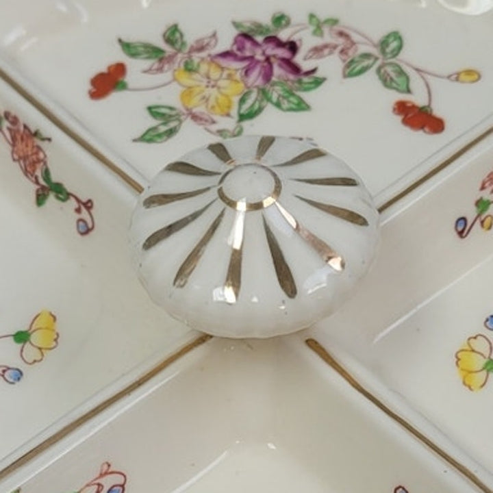 Vintage Made In Japan Floral Fine China Hand Painted Divided Plate Dish