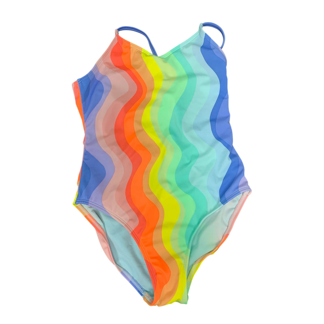 New Art Class XL Size 14 Wavy Rainbow Back Ties 1PC Swim Swimsuit
