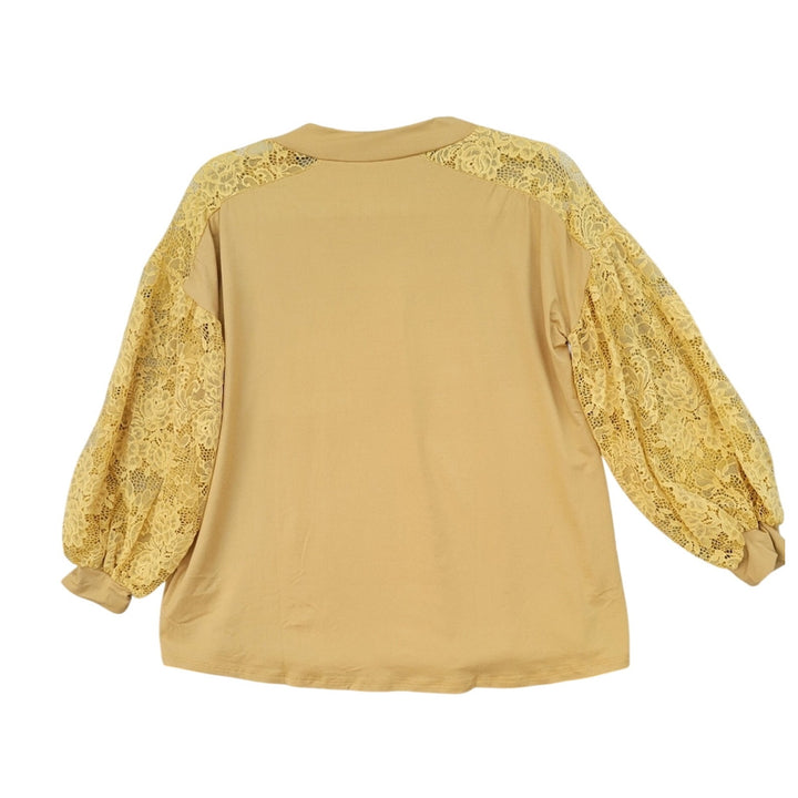 NWT New Mitto Shop Womens Medium PolyRayon Mustard Yellow Puff Sleeve Knit Top