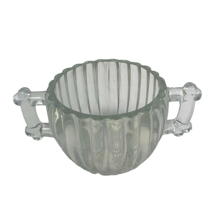 Vintage Clear Glass Striped Design 3 Coffee Tea Mug Creamer Sugar Bowl Set