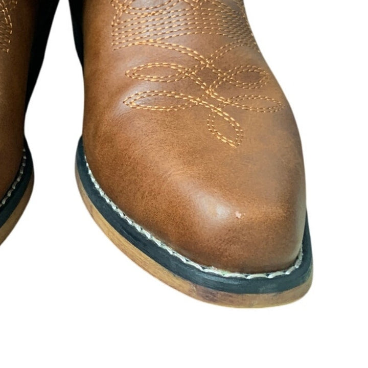 IUV Womens Size 8 Brown Faux Leather Embroidered 1.5" Heel Cowboy Boot Shoes