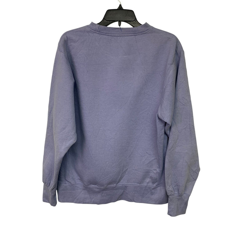 Upcycled Hand Printed Womens Small Blue Jay Bird Long Sleeve Sweatshirt
