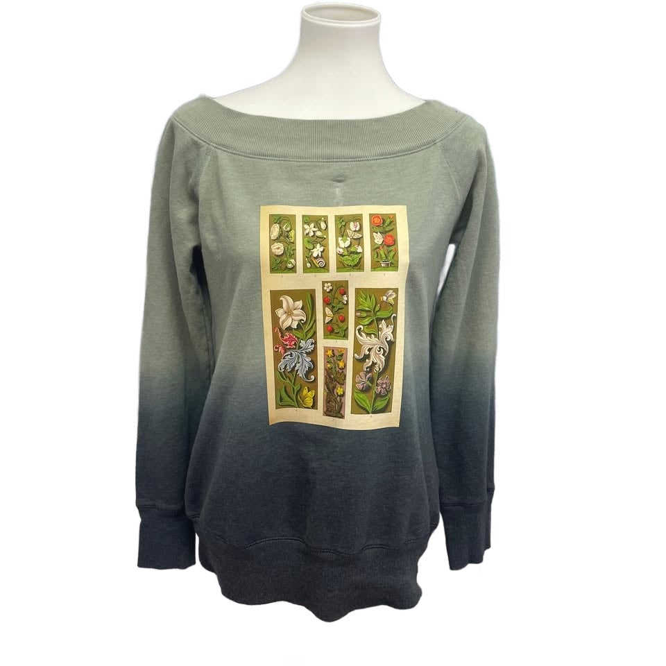 Hand Printed Upcycled Medium Vintage Book Page Flower Butterfly Bee Sweatshirt