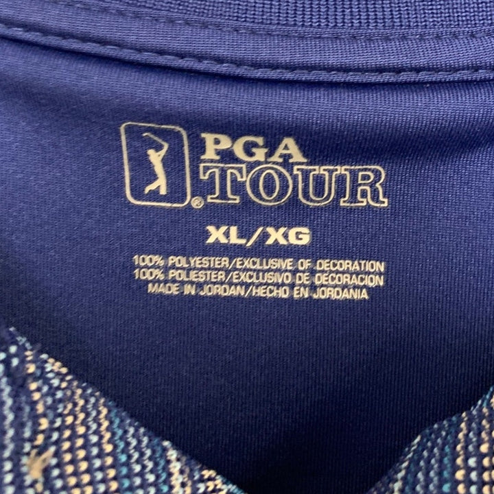 Lot of 2 PGA Tour Mens XL Blue Yellow Diamond Stripe Short Sleeve Polo Shirts