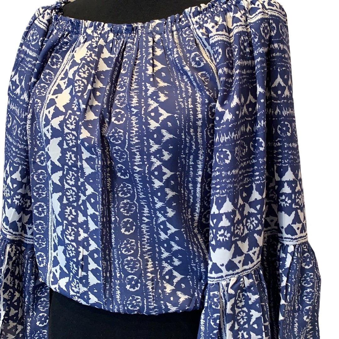 Elan Medium Boho Tribal Bell Sleeve Off Shoulder Polyester Crop Top Blouse