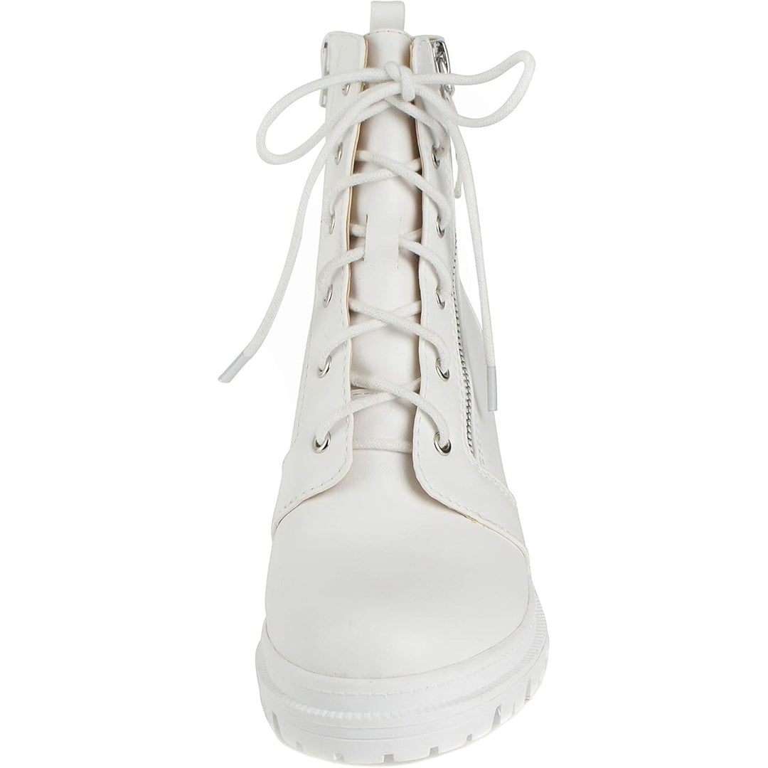 SODA Indiana Women Size 8 White Faux Leather Lace Up 3" Chunky Heel Combat Boots