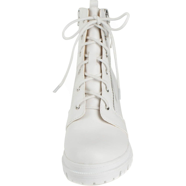 SODA Indiana Women Size 8 White Faux Leather Lace Up 3" Chunky Heel Combat Boots