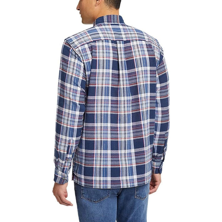 New Eddie Bauer Mens Small Blue Red Plaid Breezeway Long Sleeve Button Up Shirt