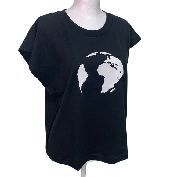 New Handprinted Womens Large Black Save the Planet Earth 100% Cotton Muscle Tee