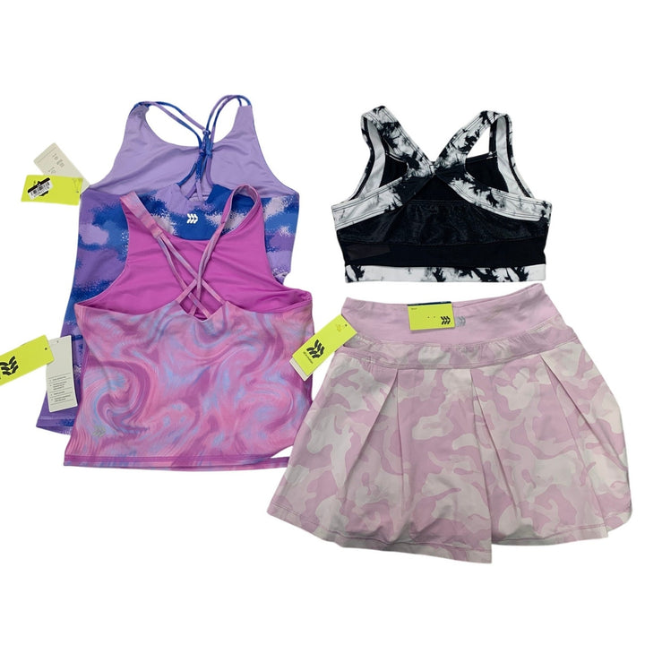 Lot of 4 New All in Motion GIrls Large Tie Dye Camo Athletic 3 Tops 1 Skort