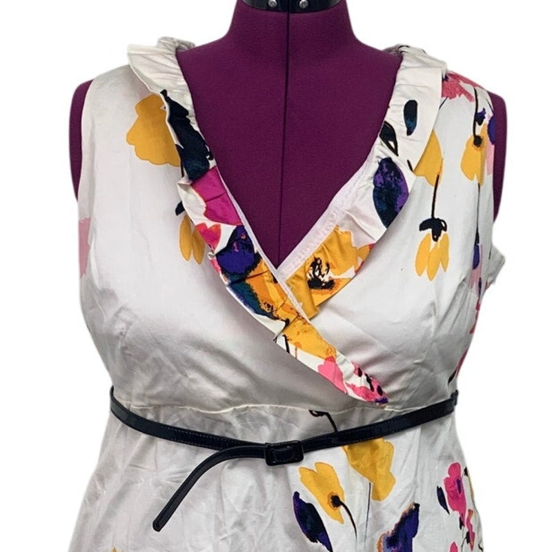 Lane Bryant Womens Plus Size 18 Sleeveless Deep V Floral Side Zip Dress W Belt