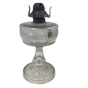 Vintage Two Tiered Steampunk Clear Smooth Glass Oil Lamp w Braided Cloth Wick