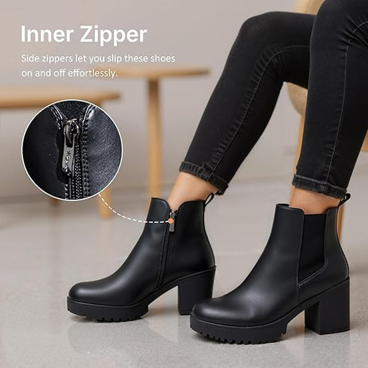 New Vepose Womens Size 8.5 Black 3" Heel Ankle Boot Round Closed Toe Shoes