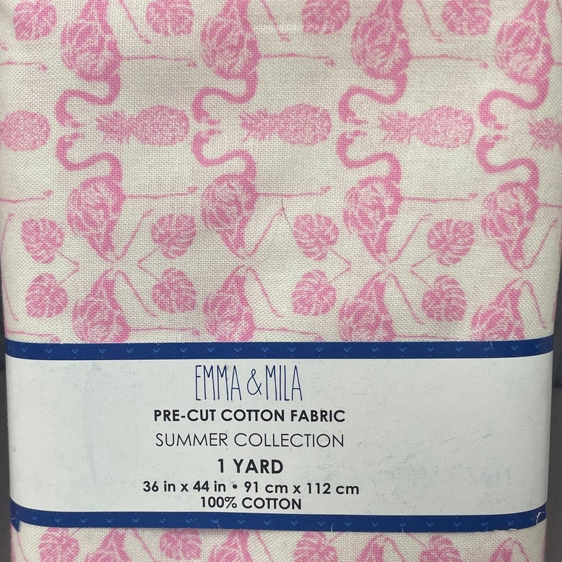 3 yards New Emma &amp; Mila Pink Flamingo Pineapple Birds Cotton Quilting Fabric